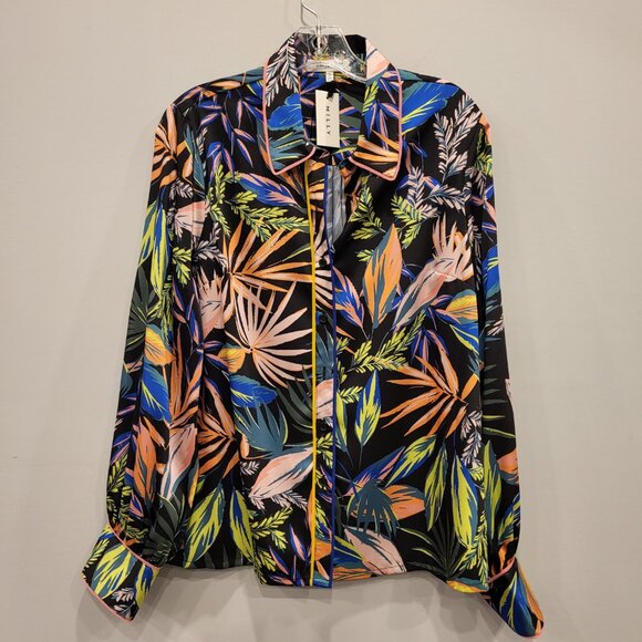 Long Sleeve Tropical Floral Office Button Down Blouse Large - Picture 5 of 7